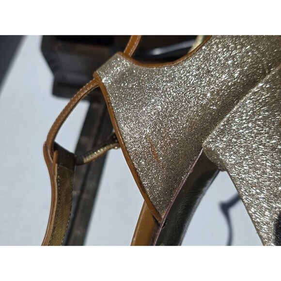Dolce & Gabbana Sparkle Gold Strappy Open-Toe Heels with T-Strap 10.5 - Picture 8 of 12